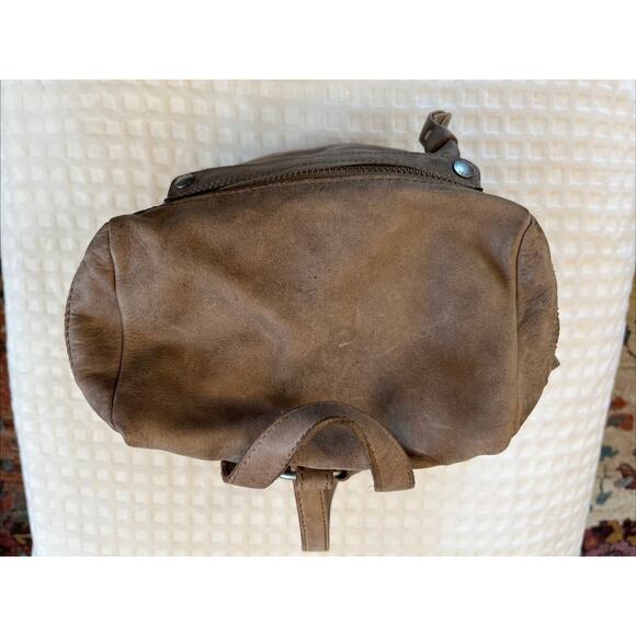 Vintage FRYE Light Brown Khaki Leather Backpack Silver Purse Boho Travel Classic